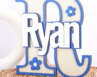 Personalised Letter Capitalized Name Sign,Custom Wood Baby Name Sign,Baby Name Art, Nursery Wall Decor,Kids Bedroom Door Name Sign