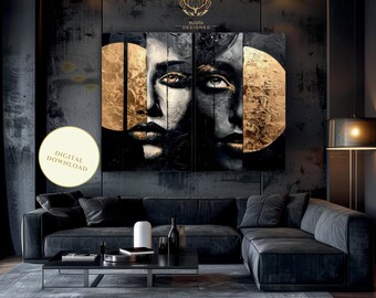 Abstraktes Portrait Kunst Set: Schwarz & Gold (Digitaler Download)