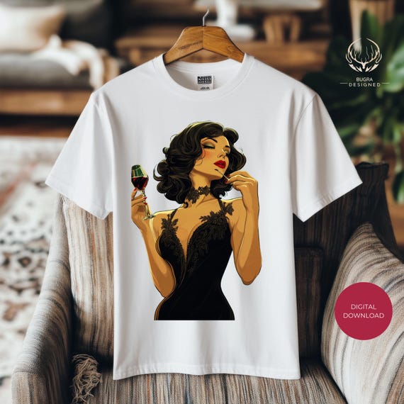 Femme Fatale T-shirt Design: Vintage Glamour Woman (SVG, PNG)
