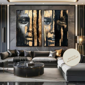 Masculine Digital Print | Modern Dark Aesthetic Wall Art | Gold & Black Abstract Male Portrait Set | Masculine Wall art | Instant Download