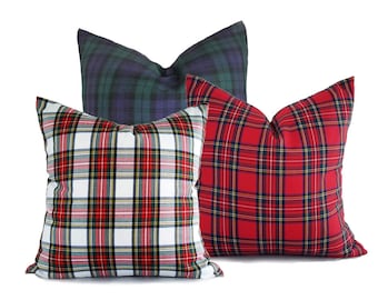 Plaid Christmas Cushions Holiday White Red Plaid Pillow Christmas Pillow