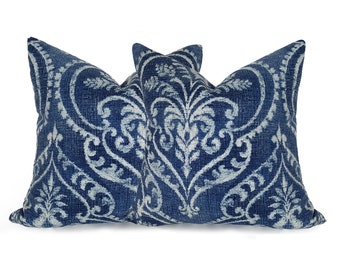 Denim Blue Pillow Damask Pillow Ikat Cushion Throw Pillow Etsy
