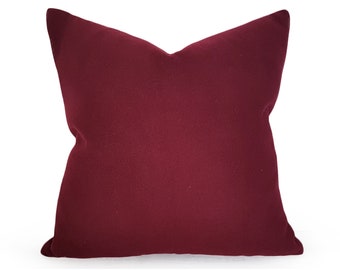Maroon Pillow Covers, Merlot Wool Pillow, Winter Home Decor, 20x20