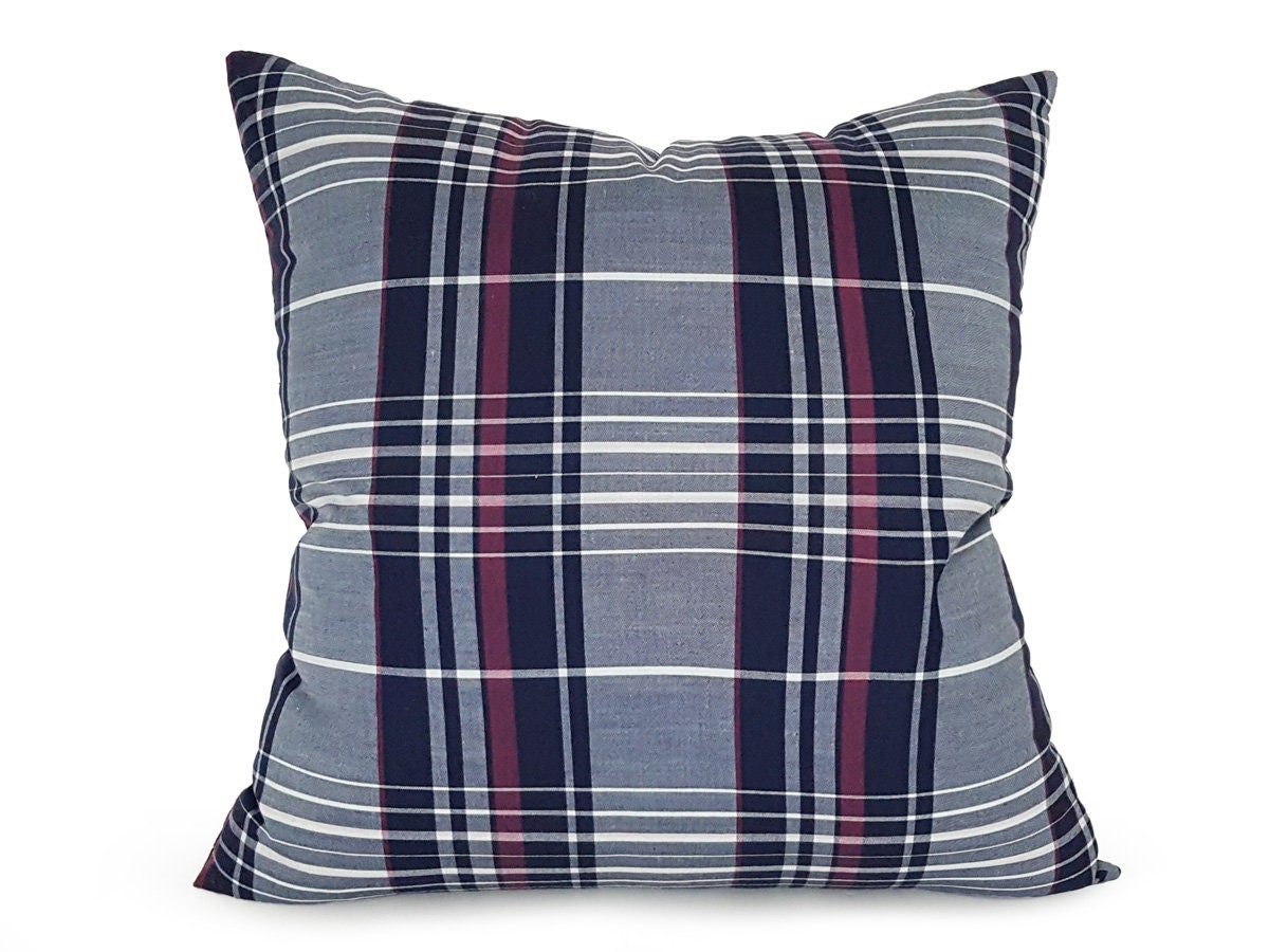 Blue Red Plaid Pillow Floor Pillow Covers Euro Shams Navy Etsy