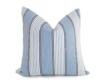 Blue White Striped Pillow Covers, Beach House Decor, Blue White Grey Stripes, Cotton Pillow Cases, Lumbar Sizes, 18x18, 20x20