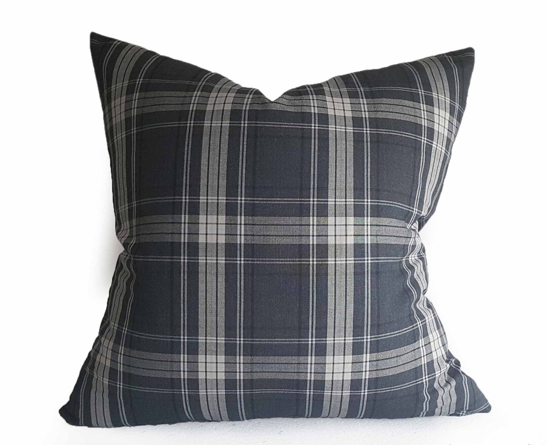 Gray Plaid Pillow Covers Grey Tan Blue Pillow Farmhouse Etsy