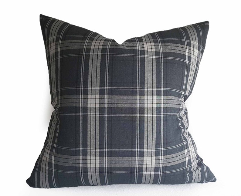 Gray Plaid Pillow Covers Grey Tan Blue Pillow Farmhouse Etsy