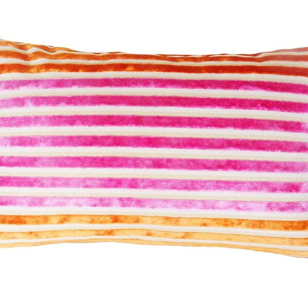 Pink Orange Striped Pillow, Decorative Throw Pillows, CUSTOM FOR K, Velvet Stripes, Cushion Cover, 16x16 and 12x16