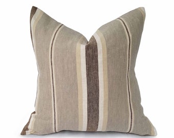 Striped Linen Pillow Cover, Neutral Pillow, Taupe, Gray, Brown, Contemporary Decor, Lumbar, 18x18, 20x20