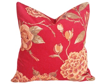Red Country Floral Pillow Cover, English Country Pillow, Farmhouse Decor, 12x18, 16x26, All Sizes