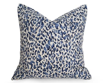 Leopard Pillow Cover, Blue Cream Cheetah Pillow, Lumbar and Custom Sizes, 18, 20, 22 Inches, NEW