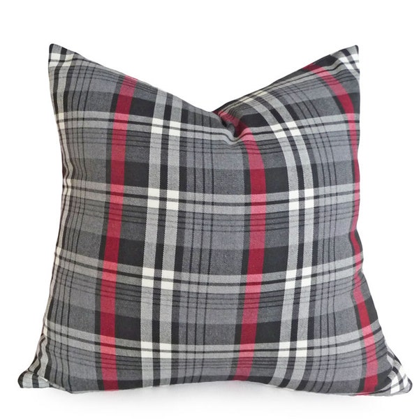 Grau rot karierten Kissen, Tartan Karo Kissenhülle, grau karierte Kissen decken, Menswear Stil Dekor, 18 x 18, 45 x 45 cm