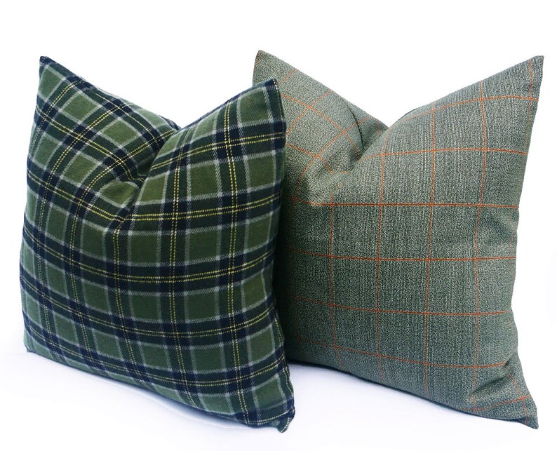 Sage Green Plaid Pillow Grey Green Throw Pillow Rustic Lodge Etsy