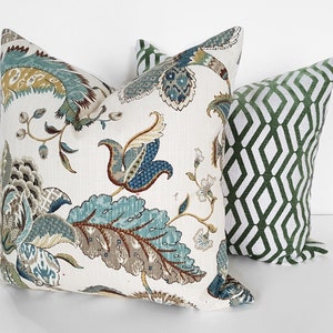 Jacobean Pillow Covers, Blue Floral Pillows, Both Sides, 12x18, 12x20, 16x16, 20x20 image 7