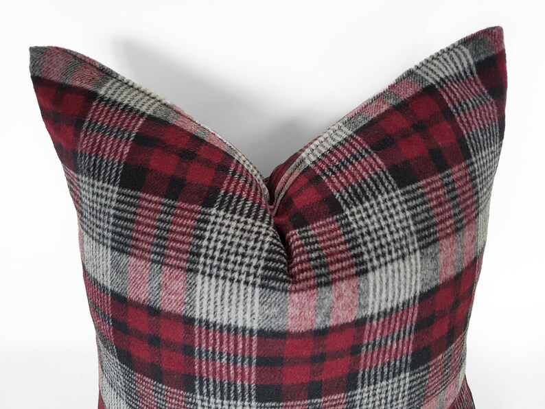 Burgundy Grey Pillow Red Gray Plaid Pillow Cushion Covers Etsy