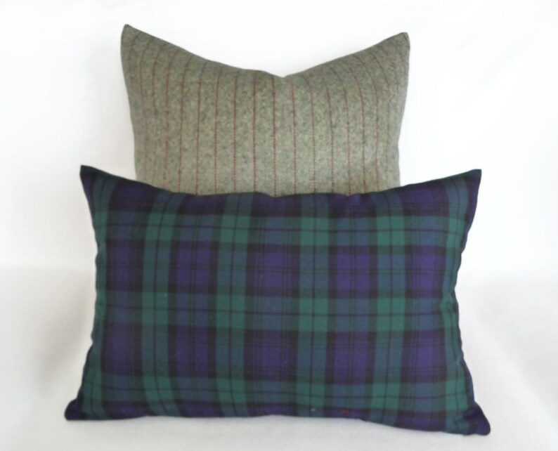 Blue Plaid Lumbar Pillows Housewarming Gift Idea for Him Etsy