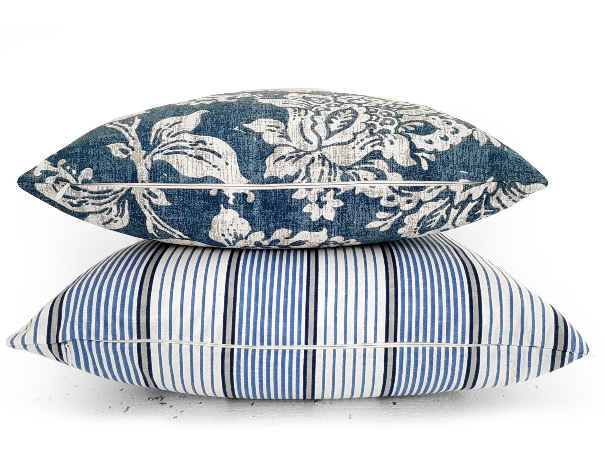 Baltic Blue Floral Pillows Jacobean Pillow Covers Blue White Etsy