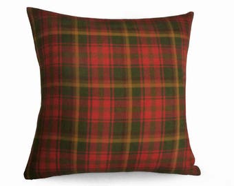 Tartan Pillow Cover, Red Plaid Pillow, Colorful Canadian Maple Leaf Red Green Gold