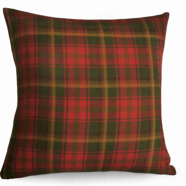 Tartan Pillow Cover, Red Plaid Pillow, Colorful Canadian Maple Leaf Red Green Gold