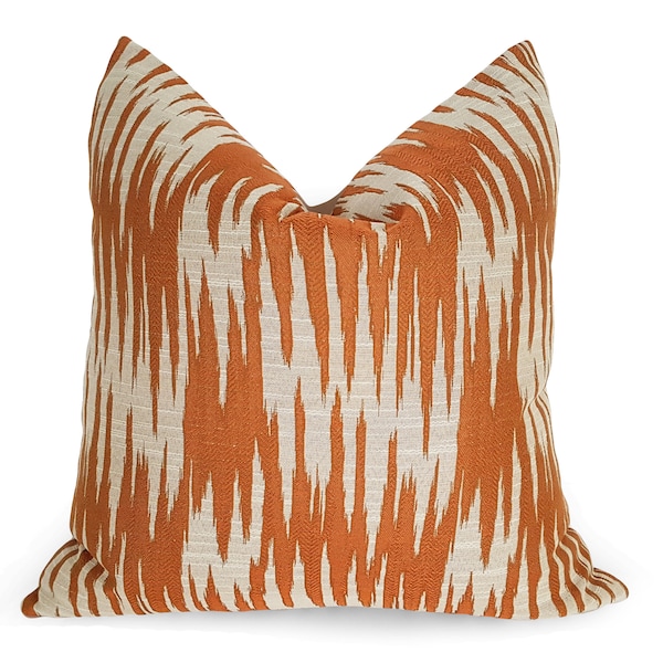 Burnt Orange Ikat Pillow Covers, Rust Throw Pillows, Modern Boho Decor, Long Lumbar Pillows