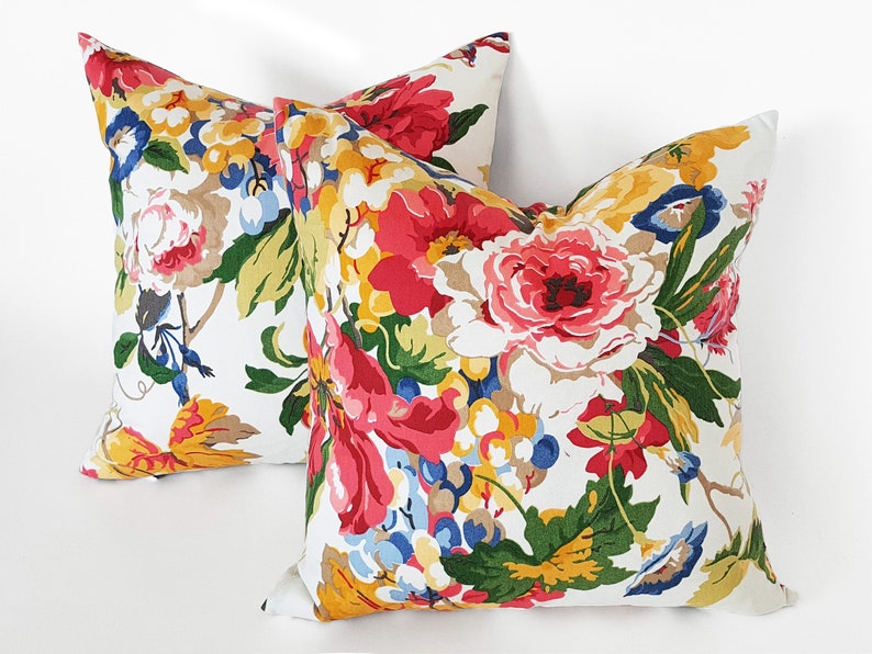 20x20 Floral Pillows Spring Pillow Covers White Red Blue Etsy