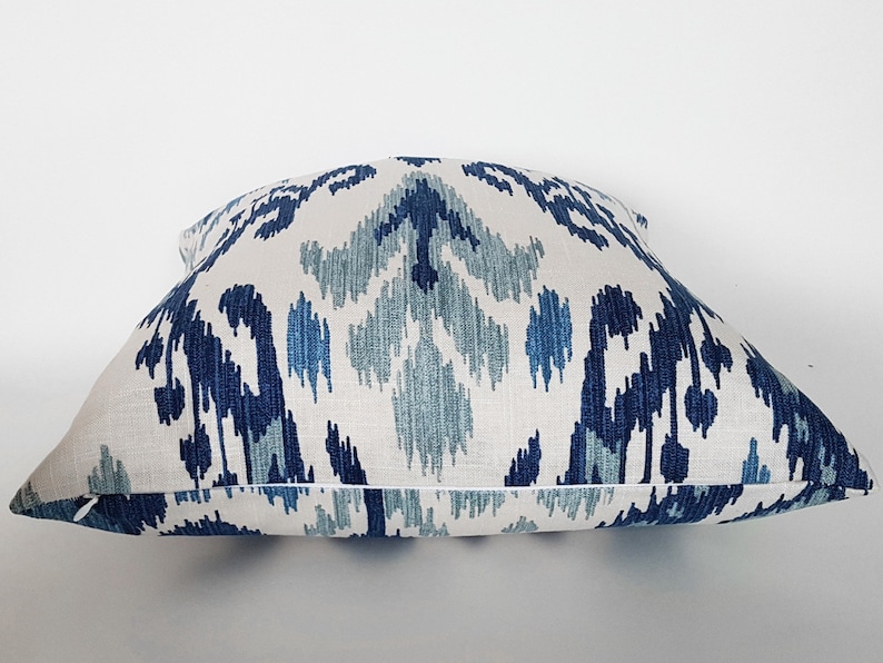 Ikat Pillow, Blue Ikat Pillow Covers, Linen Designer Pillows in Navy Cream White, 16, 18, 20, 22, 24, 12x20, 16x26 image 3