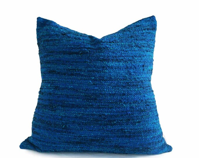 Wool Textured Blue Pillow 18x18 Nubby Tweed Pillow Cover Etsy