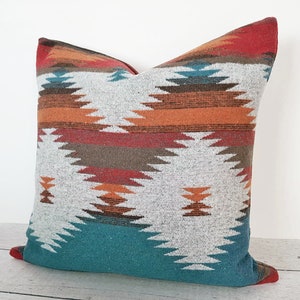 Teal Southwestern Pillow, Native American Pillows, Gray Turquoise, Blue Orange, Tribal Pillow Covers, 12x20, 18x18, 20x20, 26x26 image 7