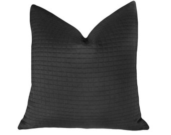 Black Throw Pillow Covers, Waffle Textured Pillows,  Solid Black Cushions, Lumbar,  18, 20,