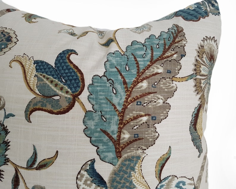 Jacobean Pillow Covers, Blue Floral Pillows, Both Sides, 12x18, 12x20, 16x16, 20x20 image 4
