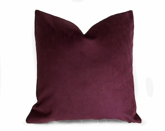 Purple Throw Pillows, Merlot Pillow Covers, Purple Cushions, Suede Textured Pillow Shams, 20x20