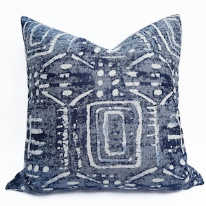 Blue Tribal Pillow Cover, Indigo Blue Pillows, Long Sofa Cushions 12x20, 16x26, 18x18, 20x20