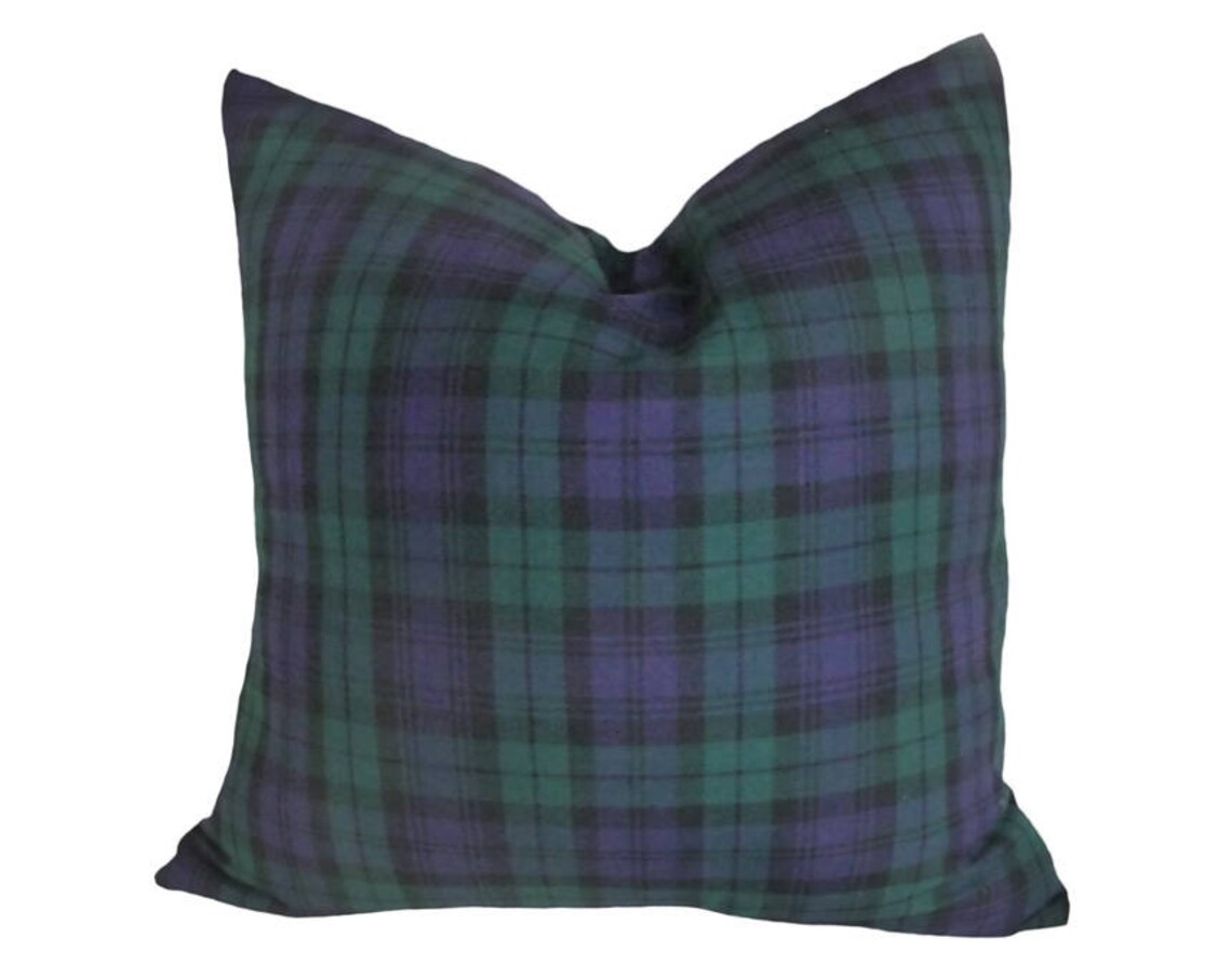 Blue Green Plaid Pillow Covers Traditional Black Watch Plaid Etsy