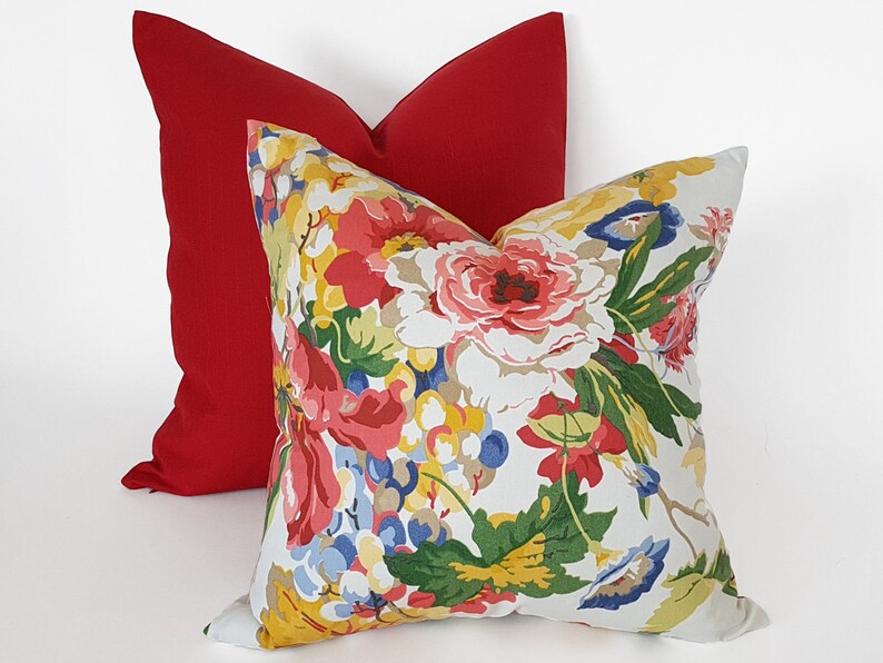 20x20 Floral Pillows Spring Pillow Covers White Red Blue Etsy