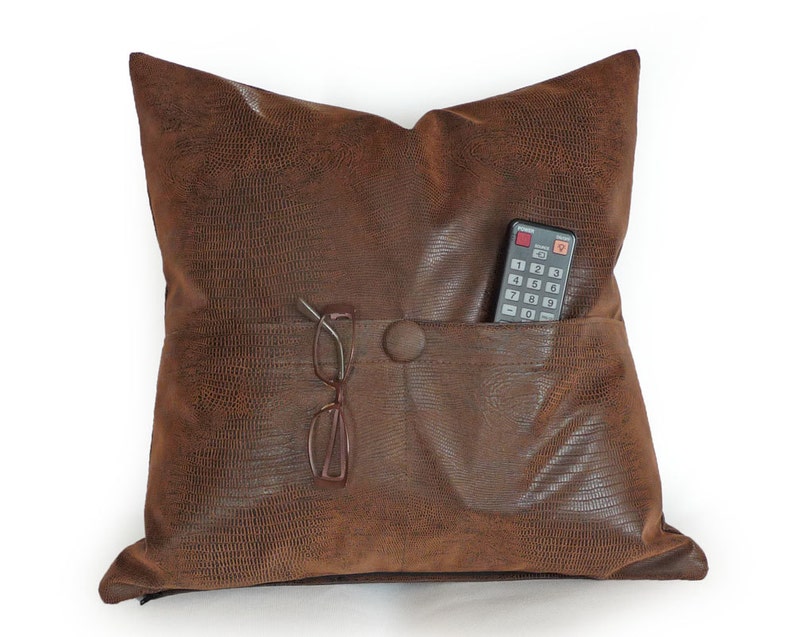 POCKET PILLOW Brown Leather Pillows Man Cave Pillow Reptile Etsy