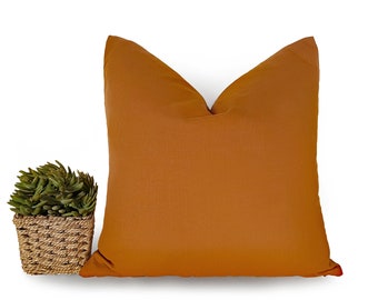 Honey Brown Pillow Covers, Burnt Orange Pillows, Solid Brown Cushion, Caramel Throw Pillows, 12x18, 18x18, 20x20