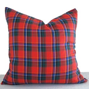 Taies d&#39;oreiller tartan bleu rouge, oreillers de camping à carreaux, 18 x 18