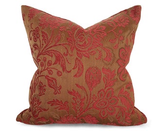 Red Copper Pillow Covers, Floral Sofa Pillows, Textured Throw Pillow, Rustic Red, Floral Cushion, 18, 20, 22, Southwestern Decor