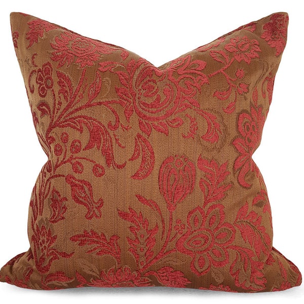 Red Copper Pillow Covers, Floral Sofa Pillows, Textured Throw Pillow, Rustic Red, Floral Cushion, 18, 20, 22, Southwestern Decor