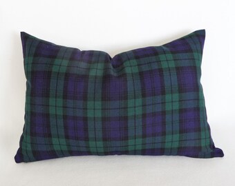 Blue Plaid Lumbar Pillows, Housewarming Gift Idea for Him,  Rustic Winter Decor, 12x18, 14x20