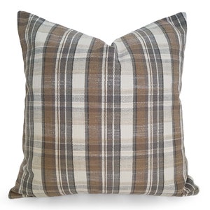 Gray Tan Pillow Cover, Plaid Cushions in Any Size, NEW image 1