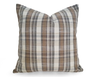 Gray Tan Pillow Cover,  Plaid Cushions in Any Size,  NEW