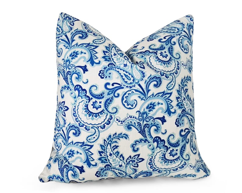 Blue White Throw Pillow Covers Jacobean Floral Pillows Etsy