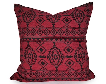 Aztec Pillow Cover, Red Black Pillows, Lodge Pillows, Rustic Pillow, Southwestern Pillow, 12x18, 18, 20, Red Cushion, Men Throw Pillows