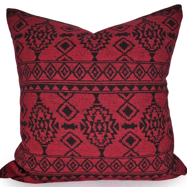 Aztec Pillow Cover, Red Black Pillows, Lodge Pillows, Rustic Pillow, Southwestern Pillow, 12x18, 18, 20, Red Cushion, Men Throw Pillows