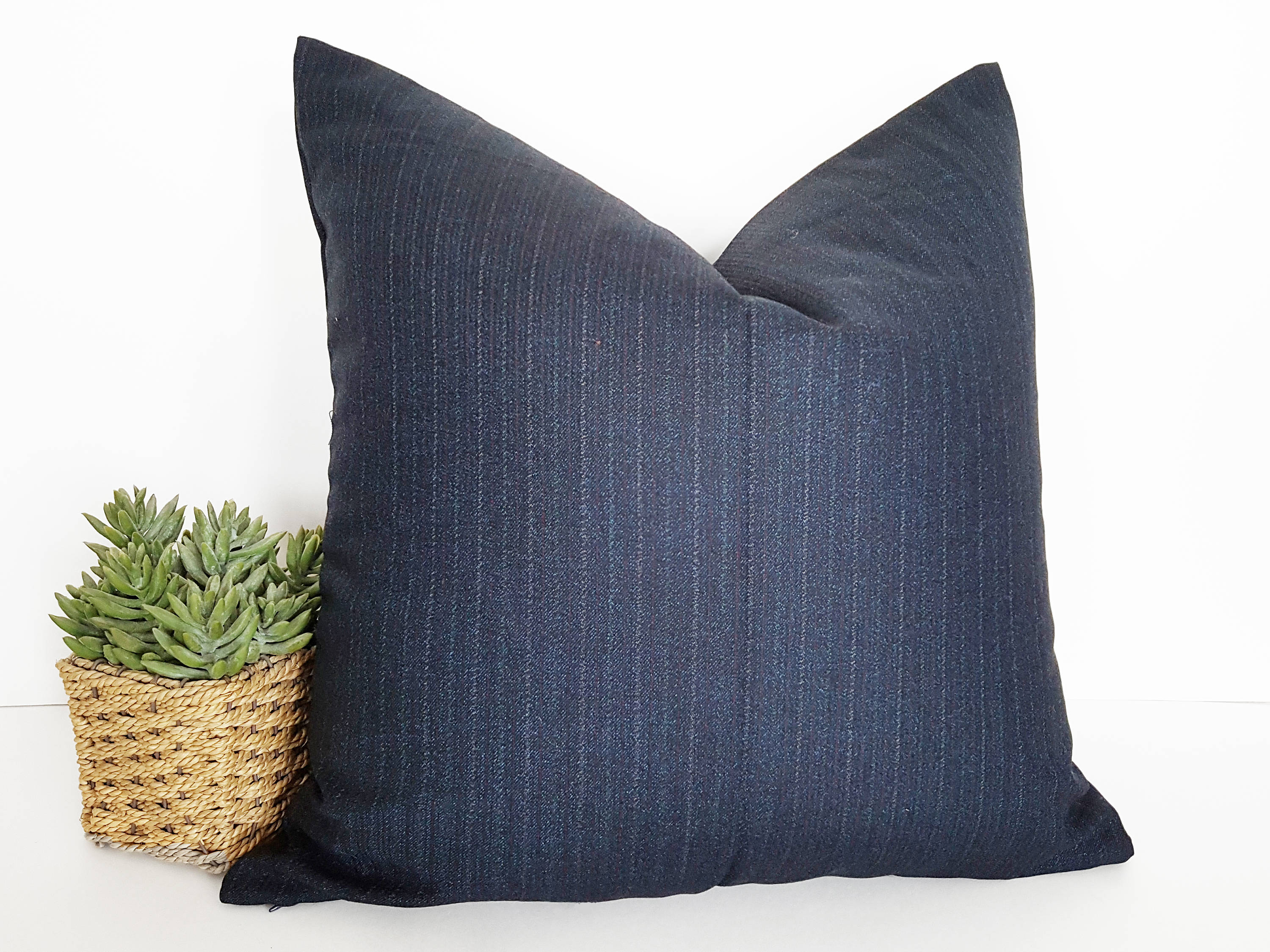 Dark Blue Pillow Cover Blue Pinstripe Pillow Solid Blue Etsy