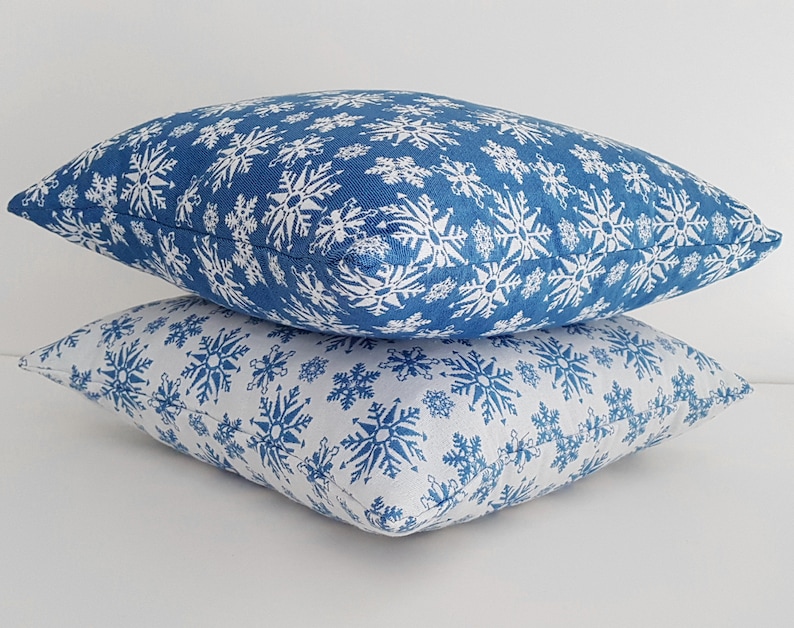 Snowflake Pillow Blue Christmas Pillows Holiday Pillows Etsy