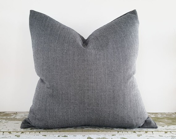 Grey Throw Pillow Gray Herringbone 20x20, Gray Pillow Peshtemal Pillow