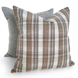 Gray Tan Pillow Cover, Plaid Cushions in Any Size, NEW image 4