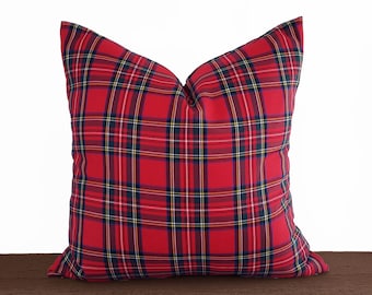 Christmas Pillow Covers, Red Holiday Pillows, Christmas Cushions, Stewart Tartan Pillow, Red Plaid Pillow Covers, Zipper